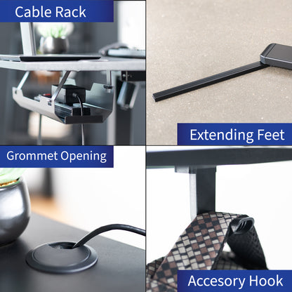 Heavy-duty electric height adjustable corner desk workstation for active sit or stand efficient workspace.