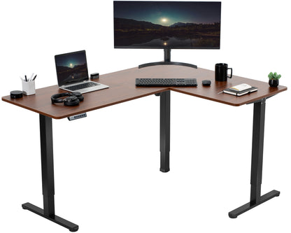 Electric heavy-duty corner desk workstation for modern office workspaces.