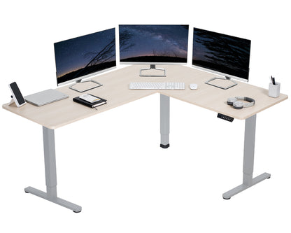 Electric heavy-duty corner desk workstation for modern office workspaces.