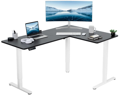 Electric heavy-duty corner desk workstation for modern office workspaces.