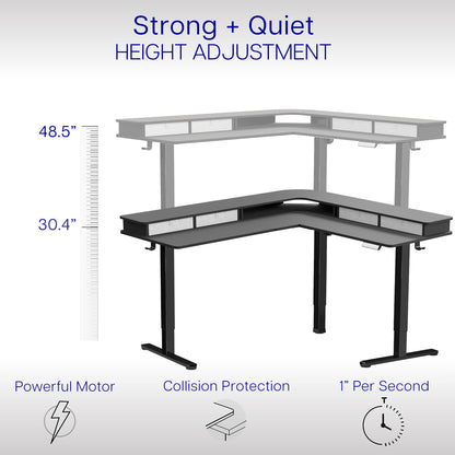 Smooth height adjustment with a powerful single motor and built-in collision protection.