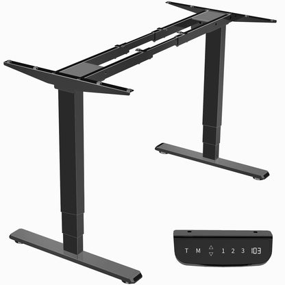 Electric height adjustable dual motor desk frame with programmable memory controller.