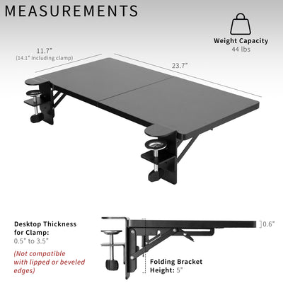 Clamp-on 24 x 12 inch (14 Including Clamps) Desk Extender, Foldable Keyboard Tray, Table Mount for Sit Stand Desks