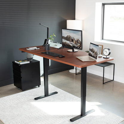 Wide surface sturdy sit or stand active workstation with adjustable height using 2 button control panel.