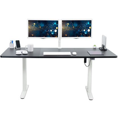 Wide surface sturdy sit or stand active workstation with adjustable height using 2 button control panel.