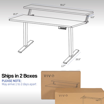 Two-tier split top desk with programmable memory controller panel.