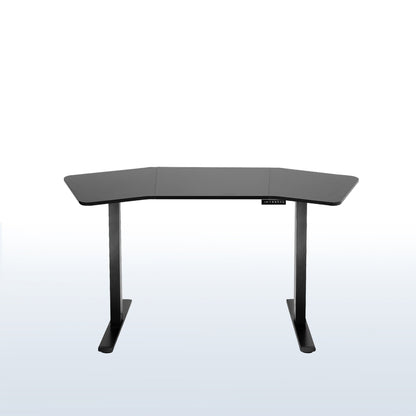 Electric Height Adjustable 71 x 24 inch Wing-Shaped Stand Up Desk for professionals working at the office or at home.