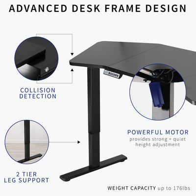 Advanced desk frame design with large weight capacity and powerful motor.