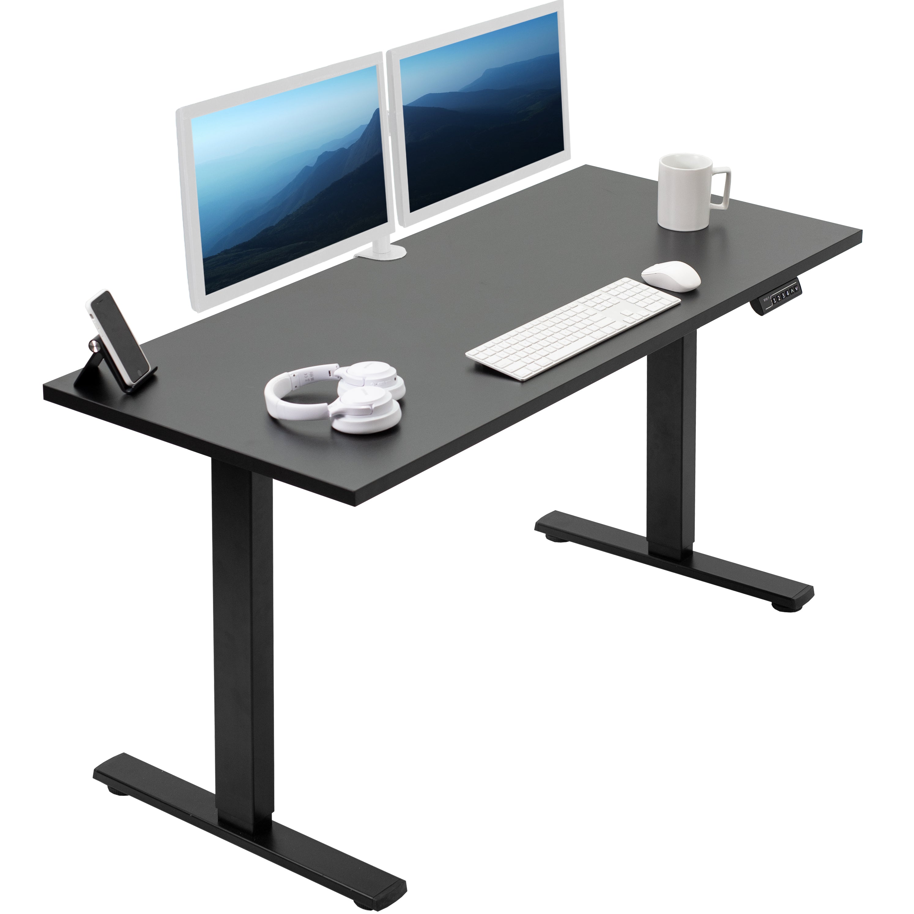 Electric Height Adjustable 55 x 24 inch Memory Stand Up Desk, Solid One-Piece Square Corner Table Top