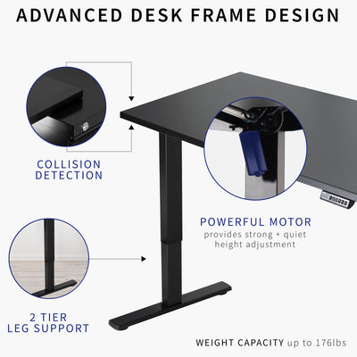 Electric Height Adjustable 55 x 24 inch Memory Stand Up Desk, Solid One-Piece Square Corner Table Top