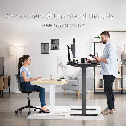 Sturdy ergonomic sit or stand active desk workstation with adjustable height using smart control panel.