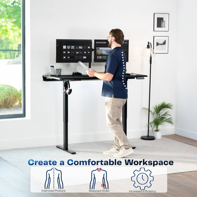 Height Adjustable Desk with Built-In Concealed Cable Trays, Complete Active Standing Workstation