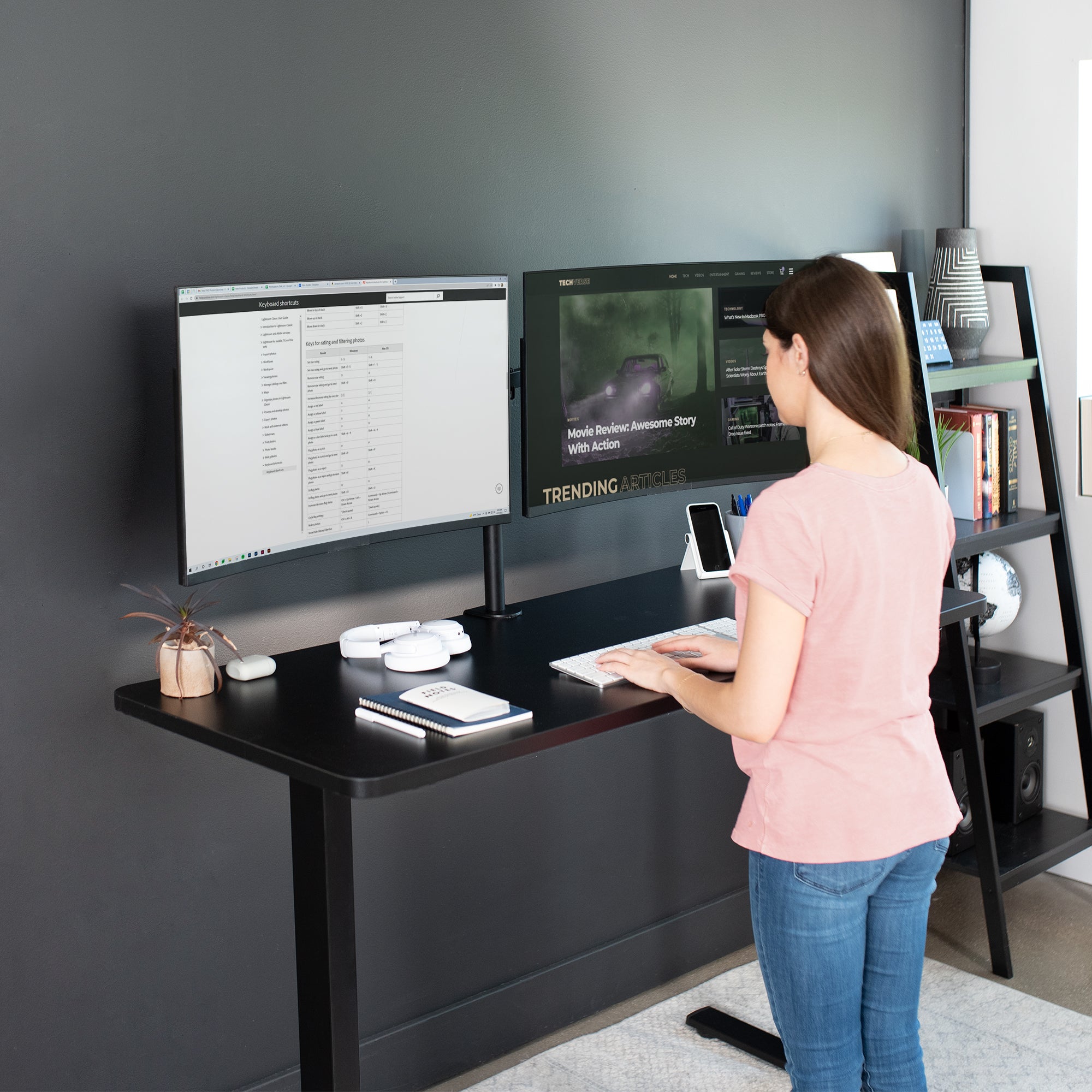 Sturdy ergonomic sit or stand active desk workstation with adjustable height using smart control panel.