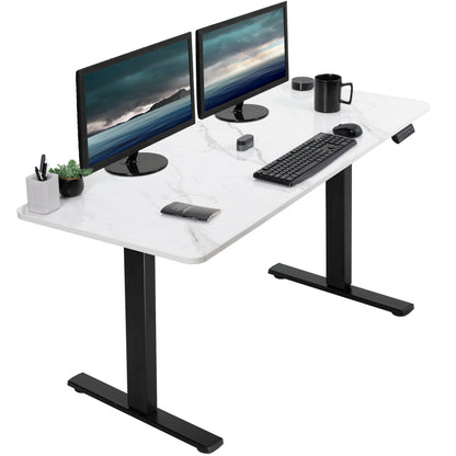 Sturdy ergonomic white marble dry erase sit or stand active whiteboard desk workstation with adjustable height using smart control panel.