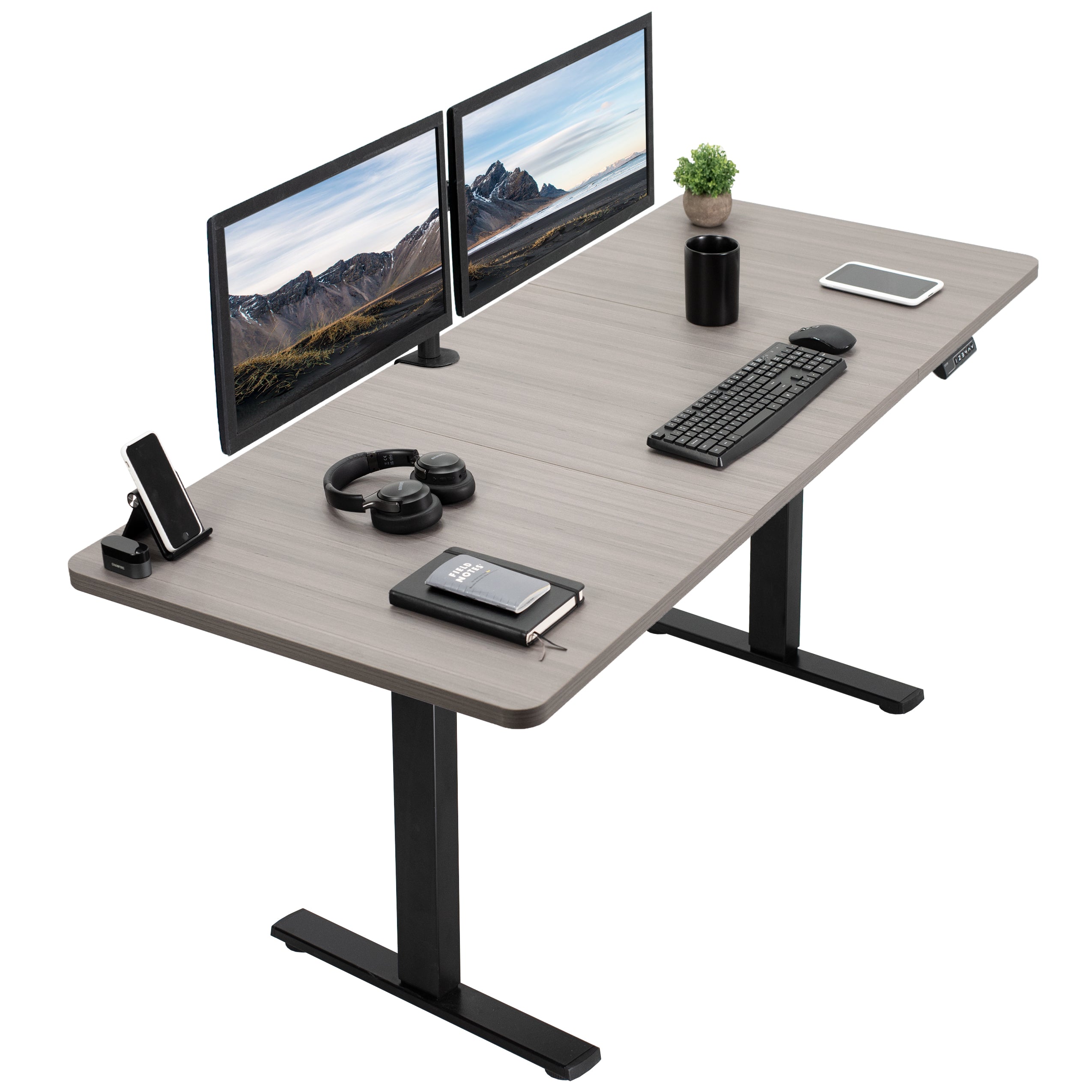 Large sturdy sit or stand active workstation with adjustable height using smart control panel.