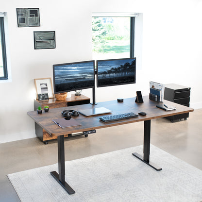 Large, rustic, sturdy sit or stand active workstation with adjustable height using smart control panel.