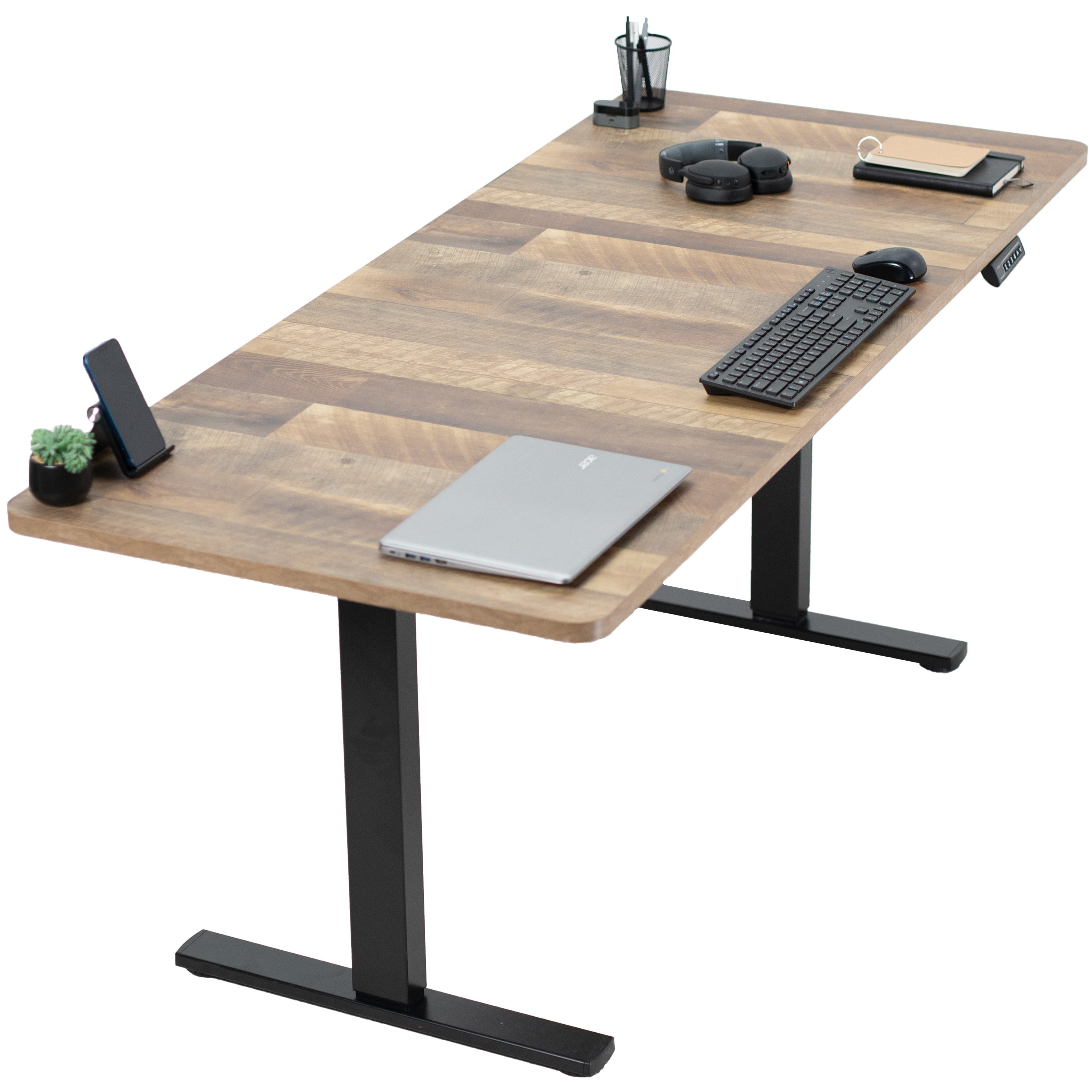 Large sturdy sit or stand dry erase desktop workstation with adjustable height using smart control panel.