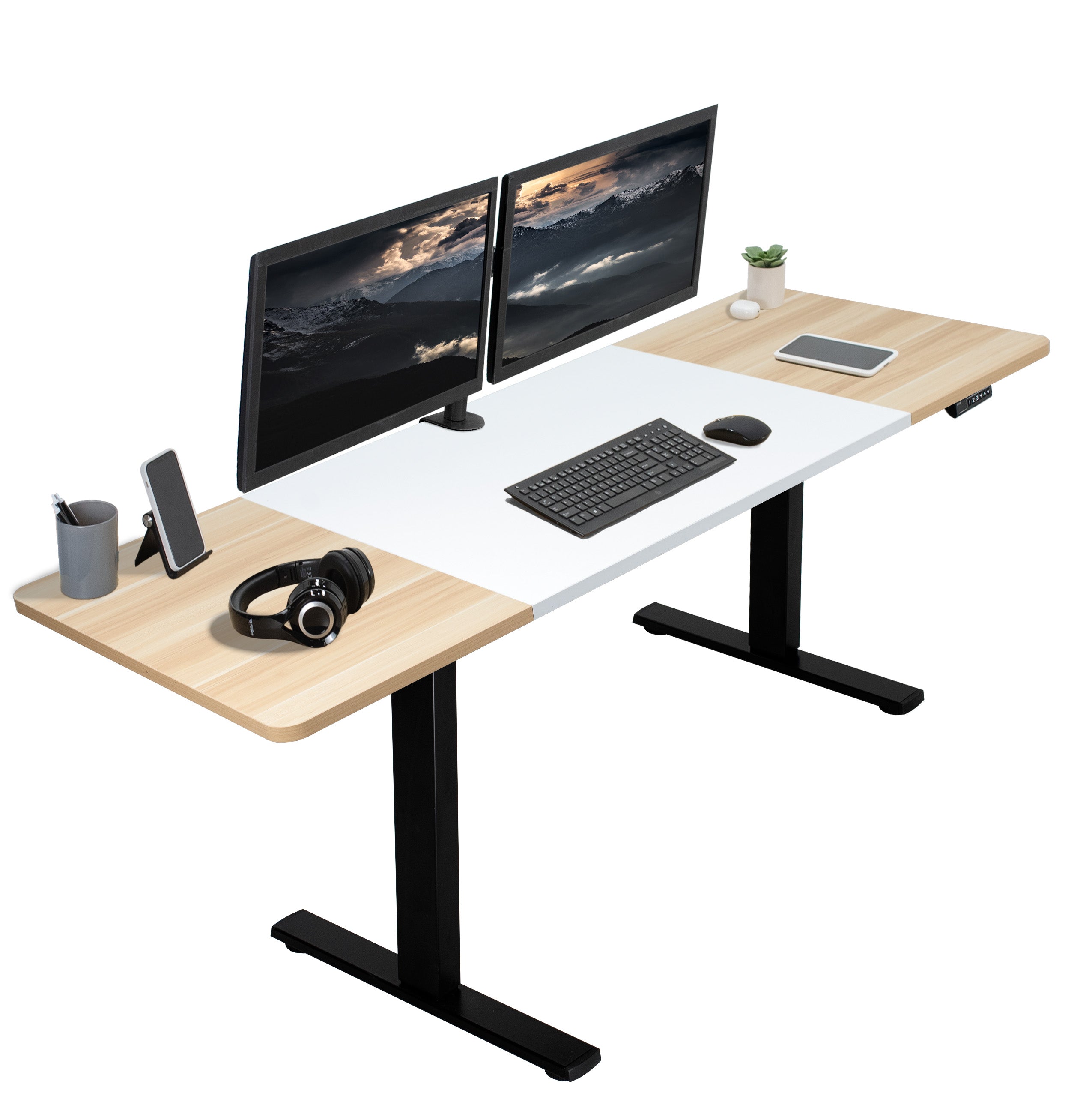 Large sturdy sit or stand active workstation with adjustable height using smart control panel.