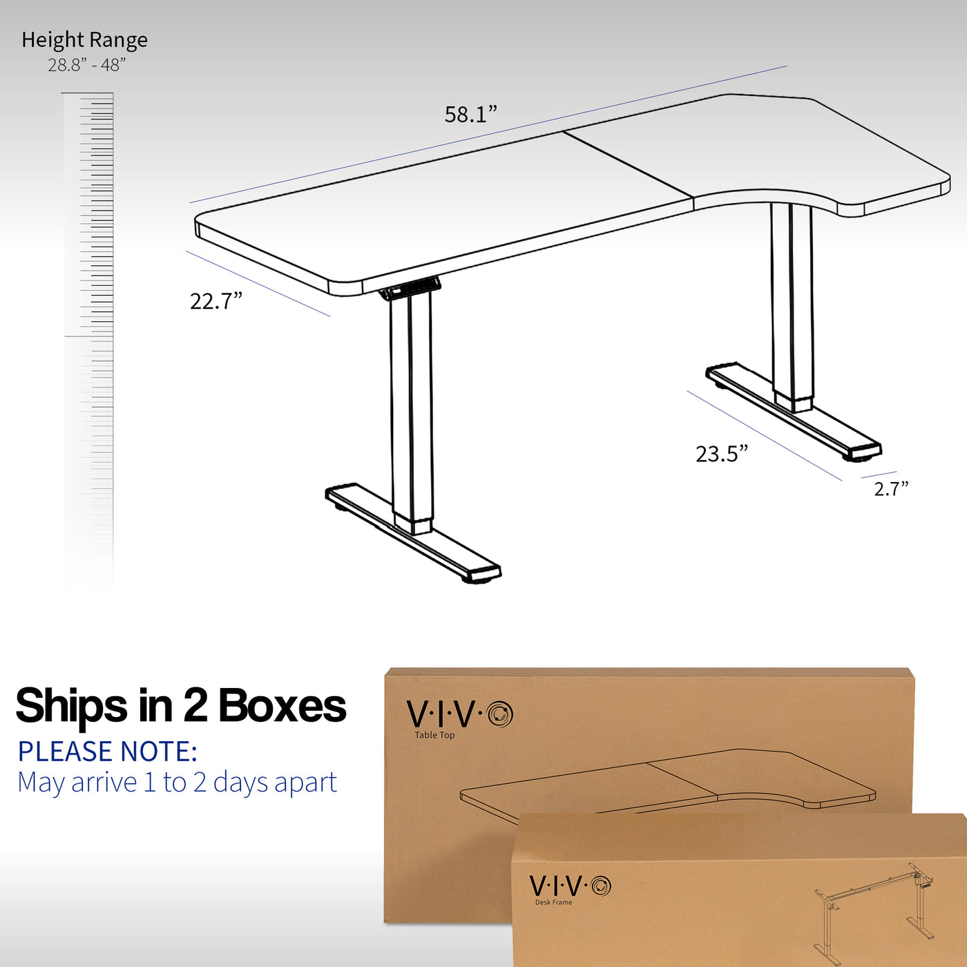 Dimensions of desk frame and top. 
