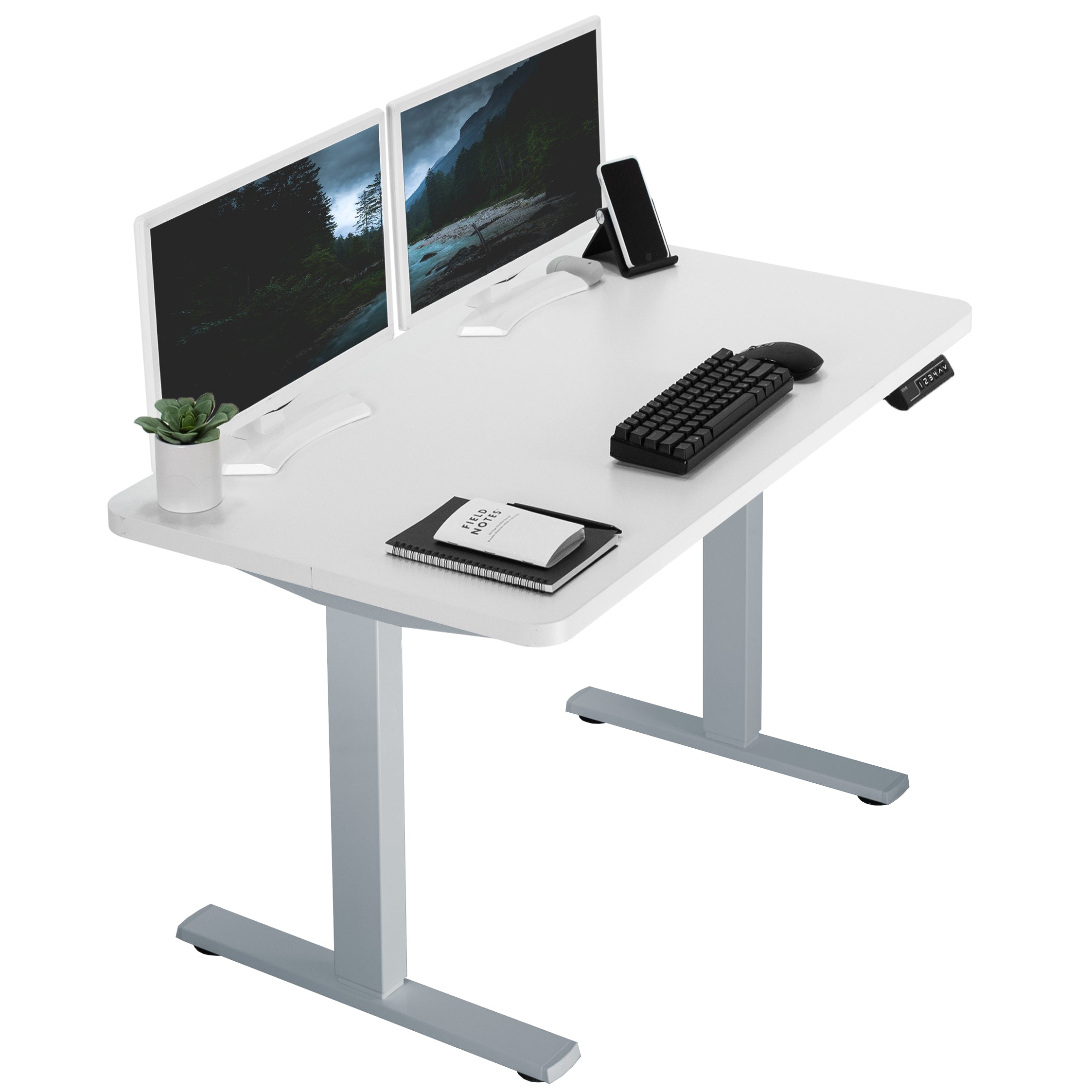 Sturdy ergonomic sit or stand active desk workstation with adjustable height using smart control panel.