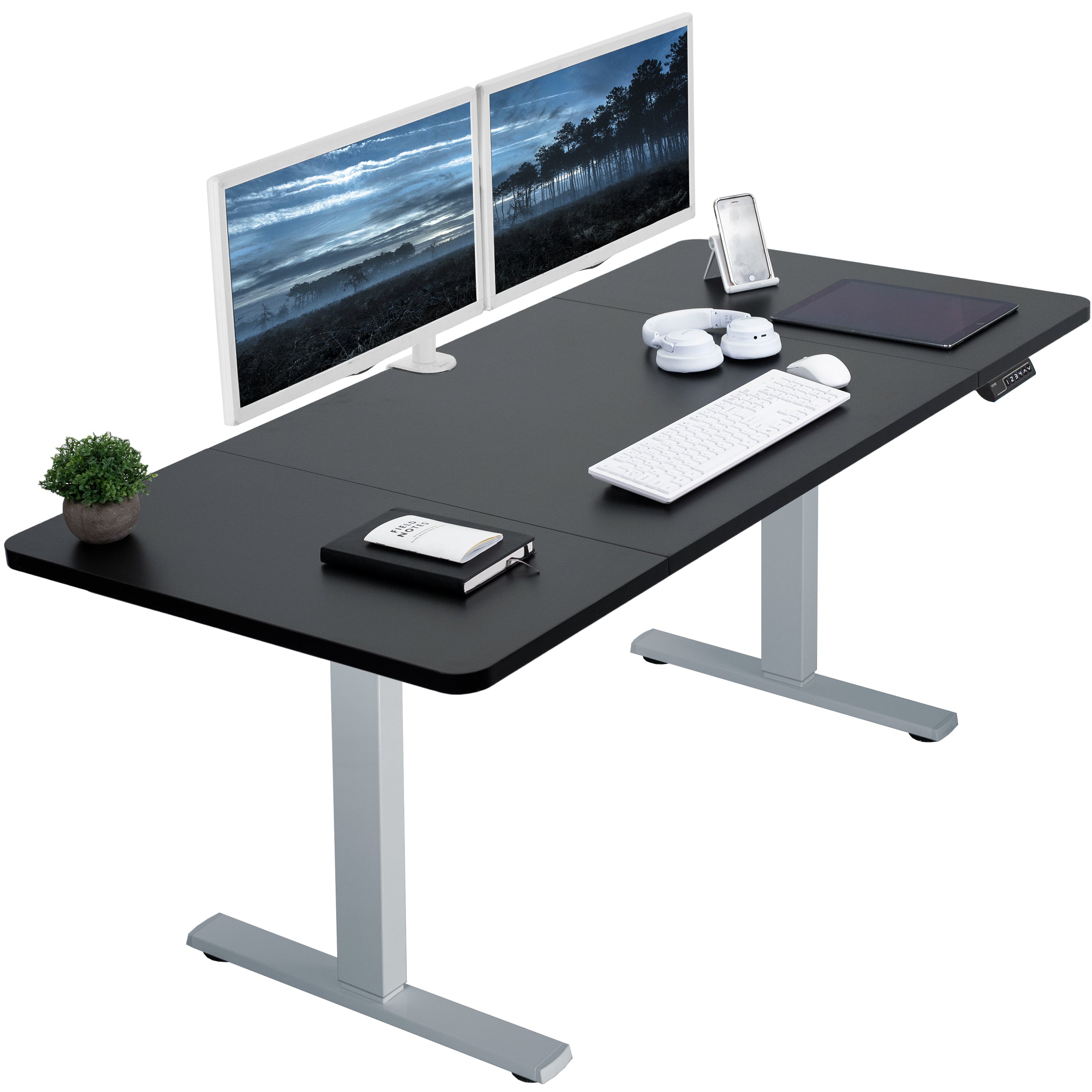 Sturdy ergonomic sit or stand active desk workstation with adjustable height using smart control panel.