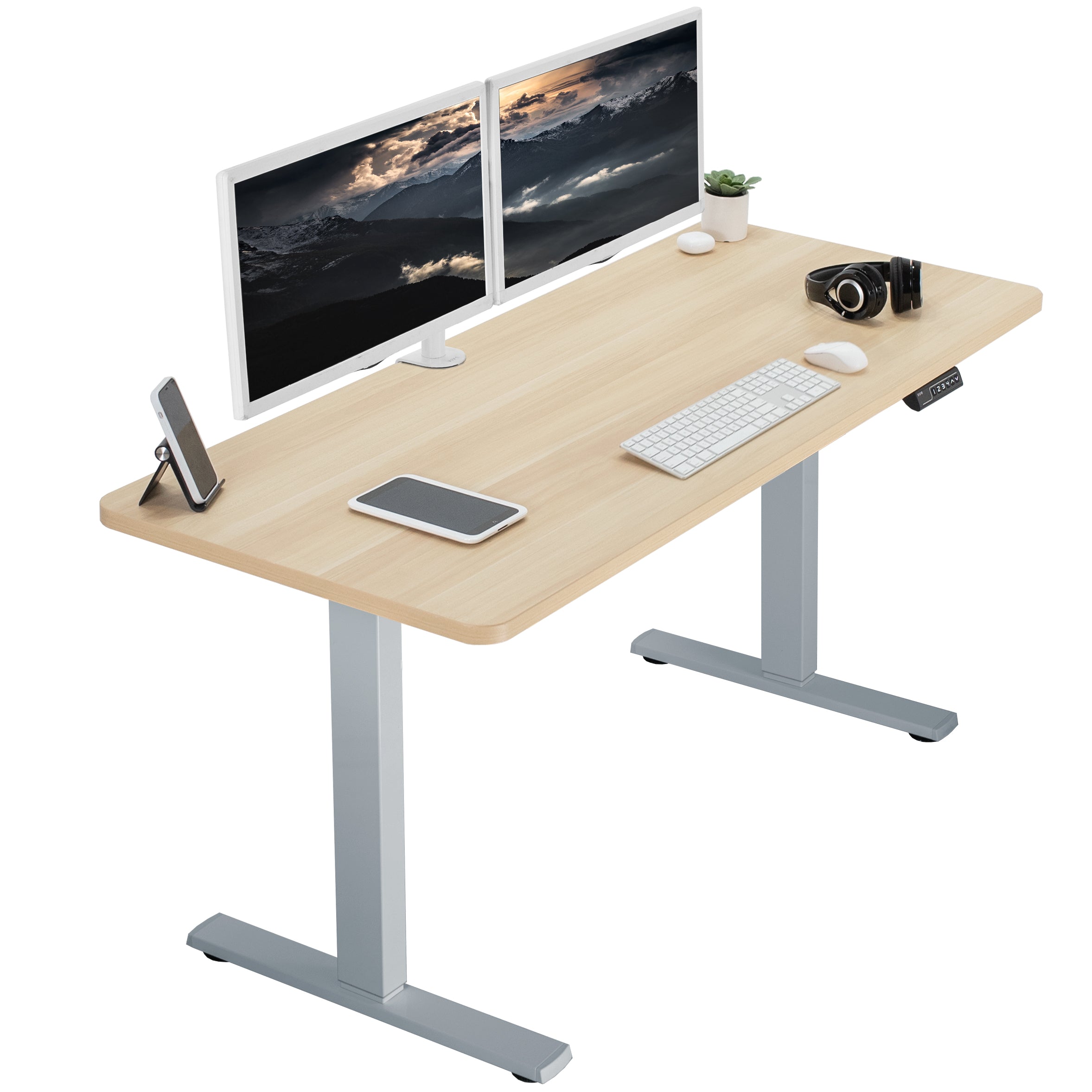 Sturdy ergonomic sit or stand active desk workstation with adjustable height using smart control panel.