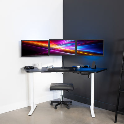 Electric Height Adjustable 71 x 24 inch Wing-Shaped Stand Up Desk for professionals working at the office or at home.