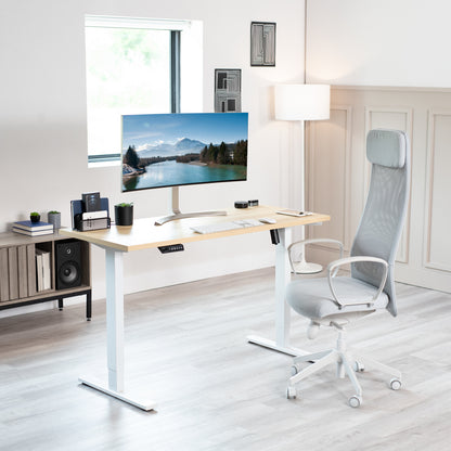 Electric Height Adjustable 55 x 24 inch Memory Stand Up Desk, Solid One-Piece Square Corner Table Top