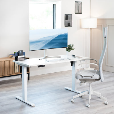 Electric Height Adjustable 55 x 24 inch Memory Stand Up Desk, Solid One-Piece Square Corner Table Top