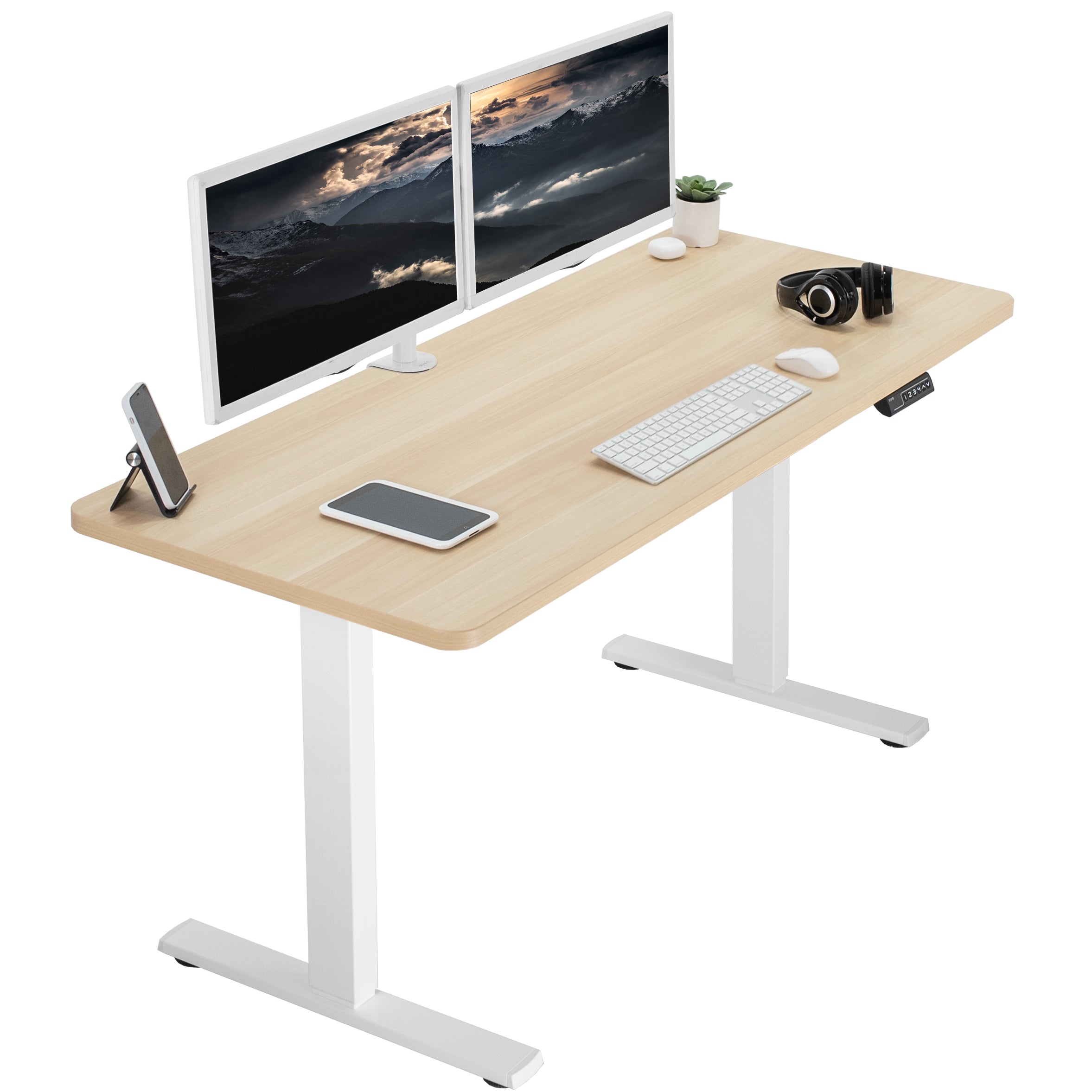 Sturdy ergonomic sit or stand active desk workstation with adjustable height using smart control panel.