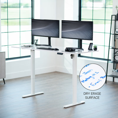 Large sturdy sit or stand modern desk with electric height adjustment options.