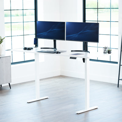 Extra large sturdy sit or stand active workstation with adjustable height using smart control panel.