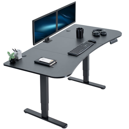 Large standing desk featuring smooth height adjustment, powerful dual motors, and a simple push-button controller featuring memory presets.