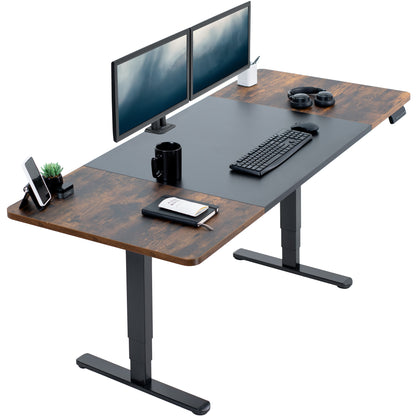 Rustic large sturdy sit or stand active workstation with adjustable height using memory control panel.