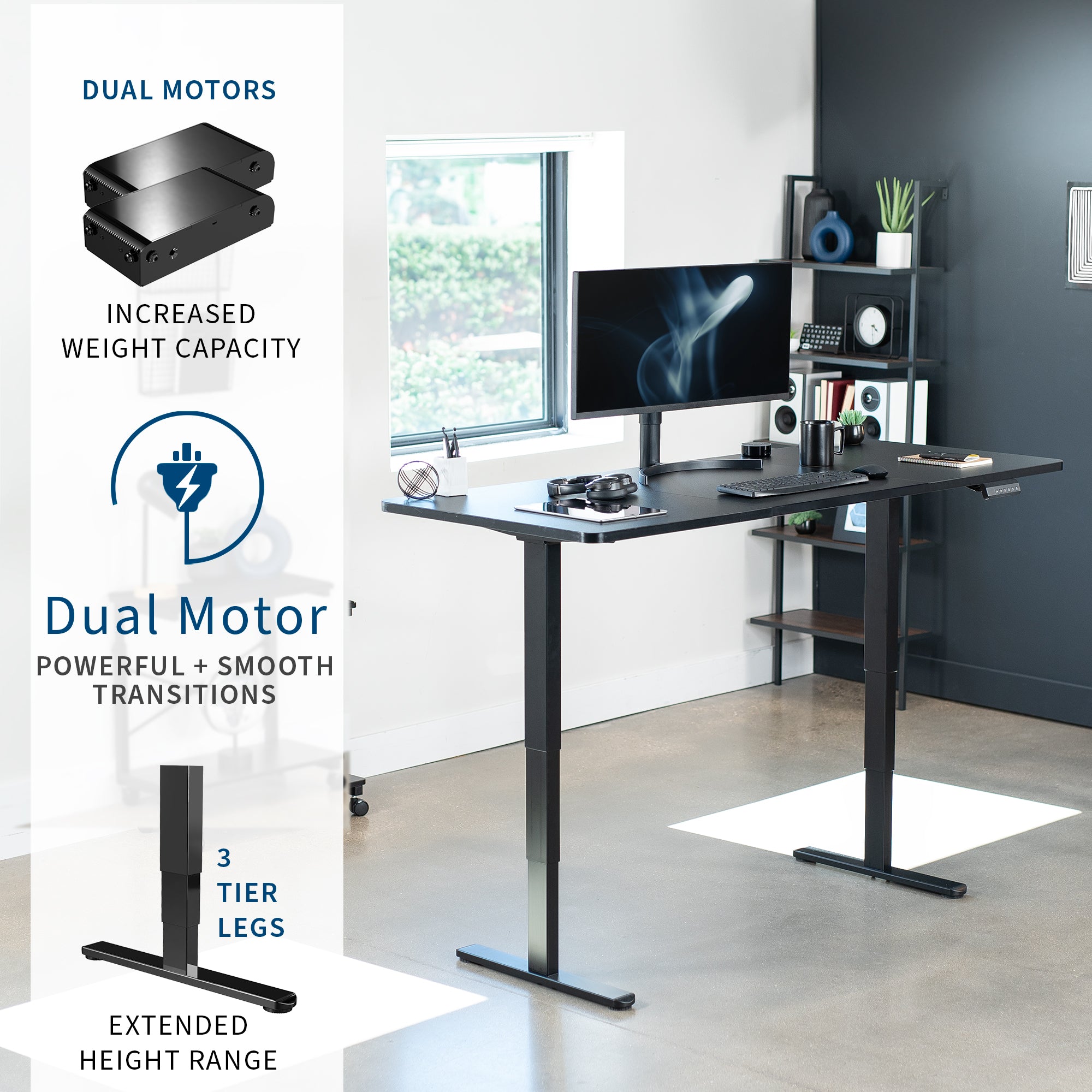 Large sturdy sit or stand active workstation with adjustable height using a memory control panel.