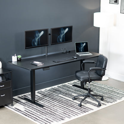 Large sturdy sit or stand active workstation with adjustable height using a memory control panel.