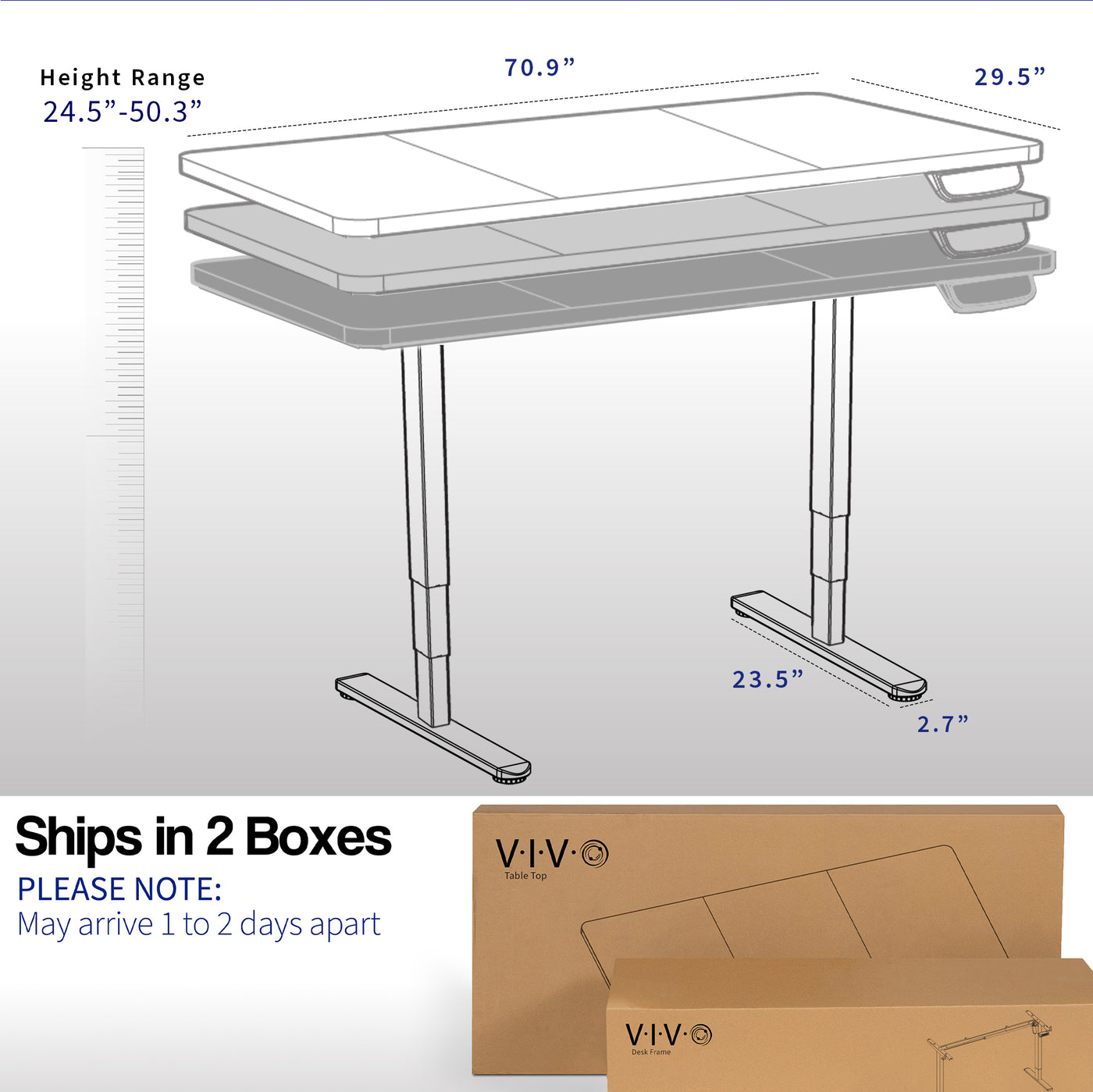 Large sturdy sit or stand active workstation with adjustable height using a memory control panel. Desk parts ship in two separate boxes and may arrive on separate days.