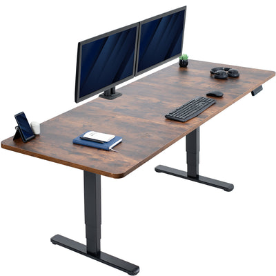 Extra large rustic sit or stand active workstation with adjustable height using a memory control panel.