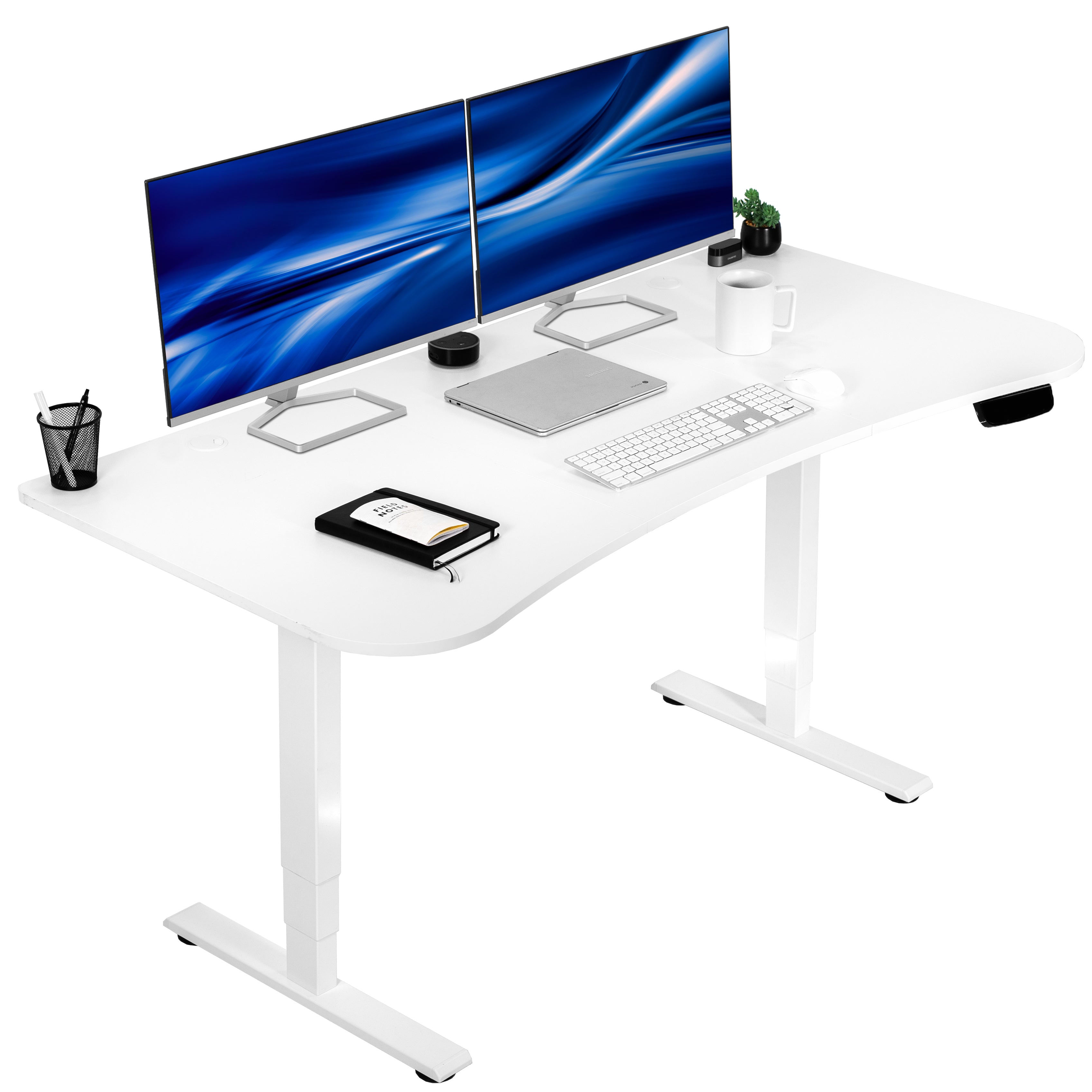 Ergonomic sit or stand active workstation with adjustable height using touch screen control panel.