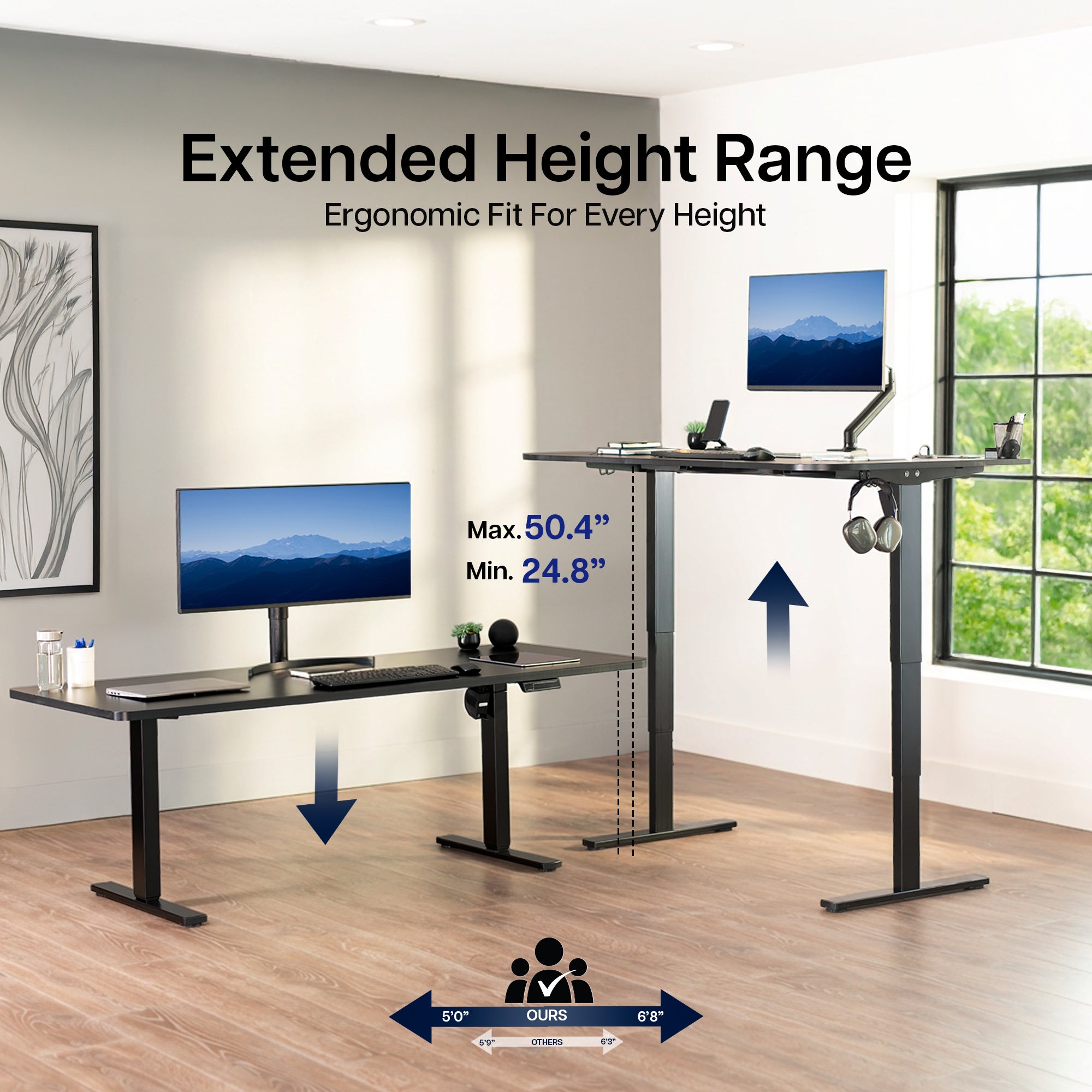 Height Range of the 2E Series - 83" x 30" Electric Desk with Touch Screen Memory Controller