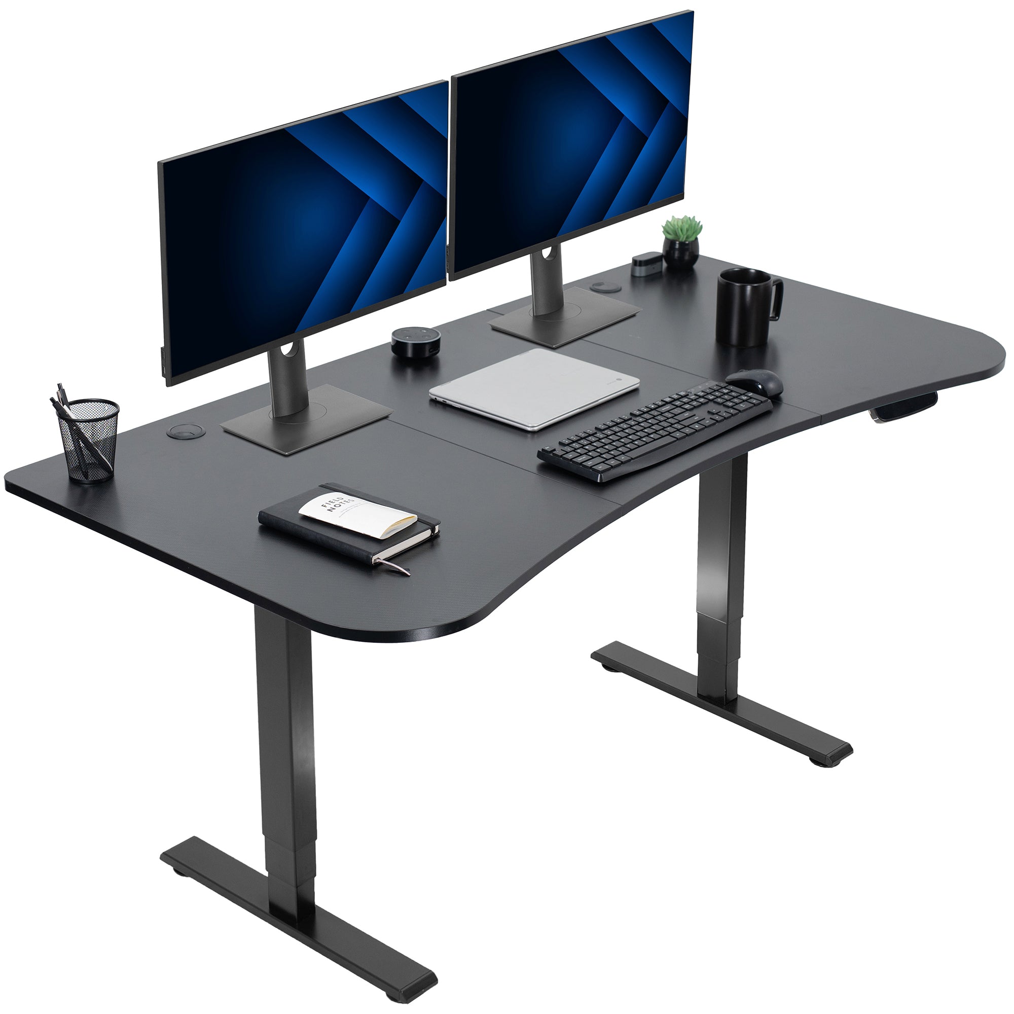 Black Carbon Fiber 63” x 32” Electric Height Adjustable Stand Up Desk with Carbon Fiber Top