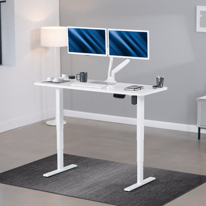 Heavy-duty electric height adjustable desktop workstation for active sit or stand efficient workspace.