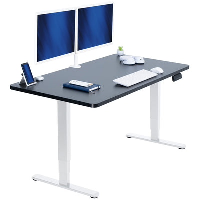 Modern office desk with computer setup on a white background