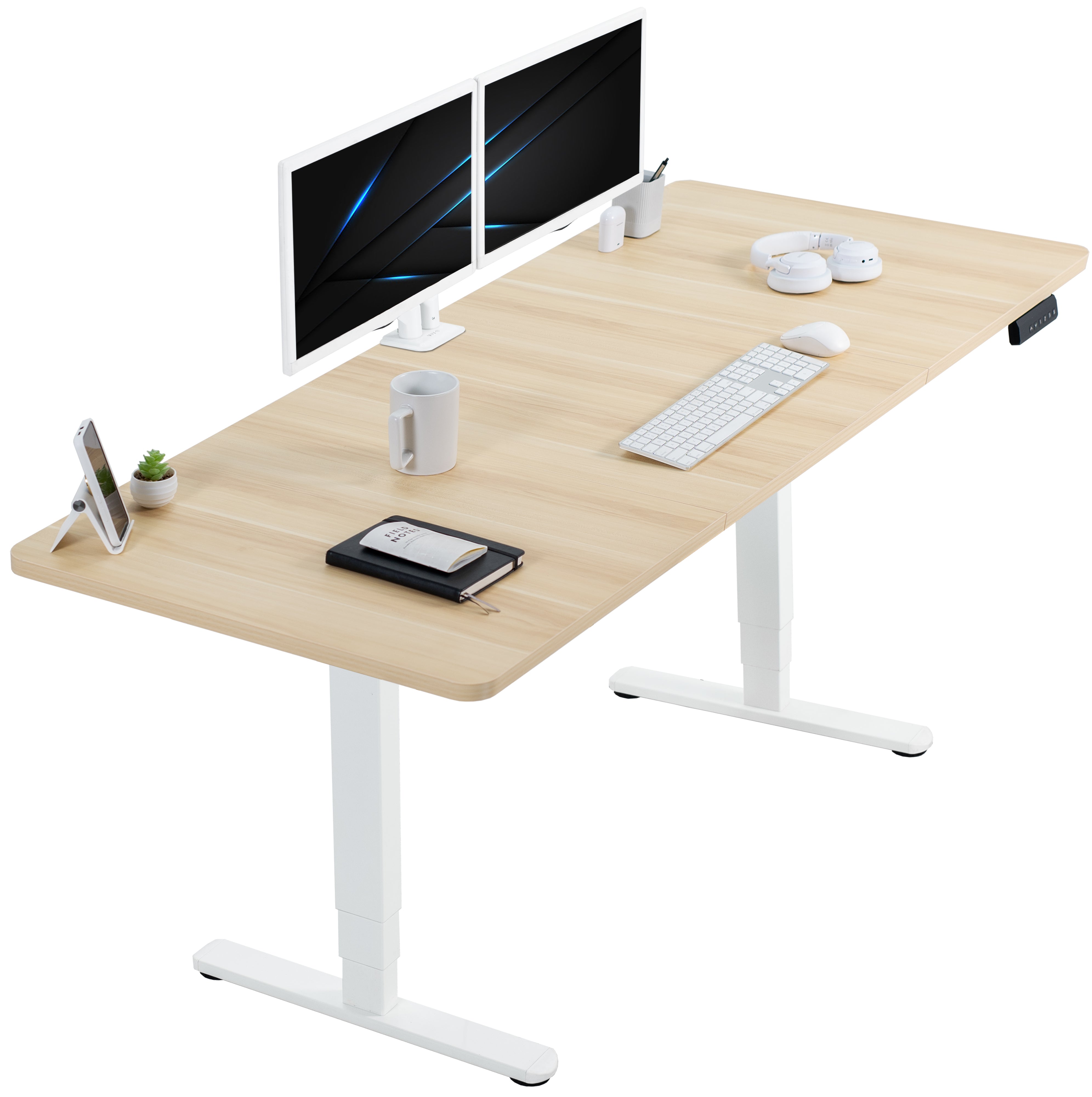 Large sturdy sit or stand active workstation with adjustable height using a memory control panel.