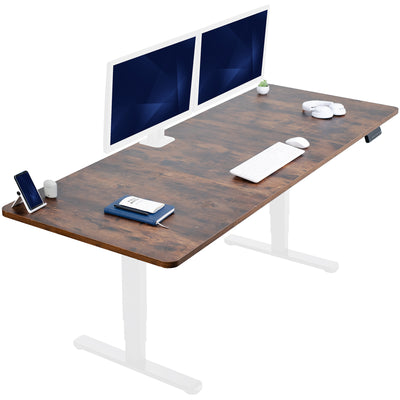 Extra large rustic sit or stand active workstation with adjustable height using a memory control panel.