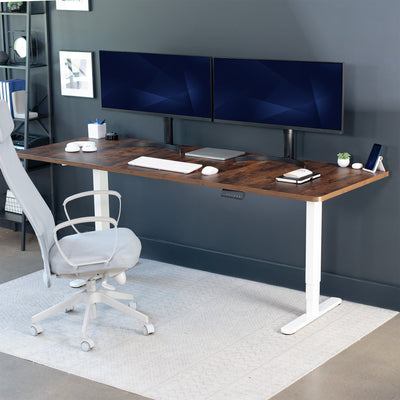Extra large rustic sit or stand active workstation with adjustable height using a memory control panel.