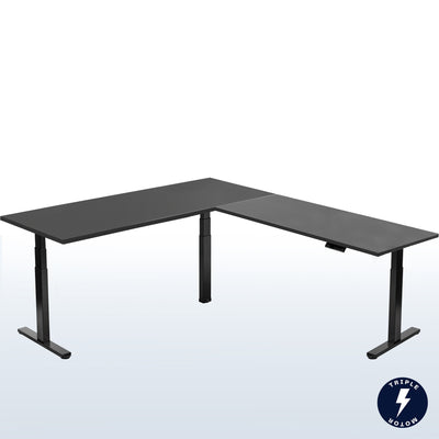 Extra large electric heavy-duty corner desk workstation for modern office workspaces.