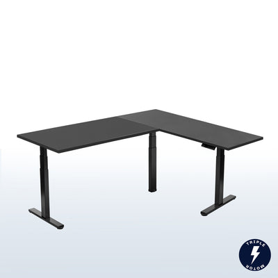 Large electric heavy-duty corner desk workstation for modern office workspaces.