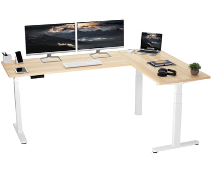 Large electric heavy-duty corner desk workstation for modern office workspaces.