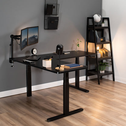 Sit or stand, 3 stage column heavy-duty L-shaped corner desk from VIVO.